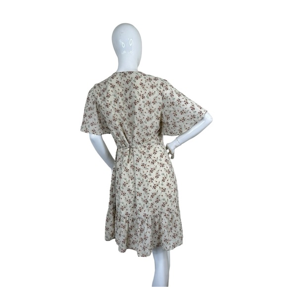 Olivia Grey flower pattern mini wrapped dress cream beige floral sundress NWT XL - Picture 13 of 15